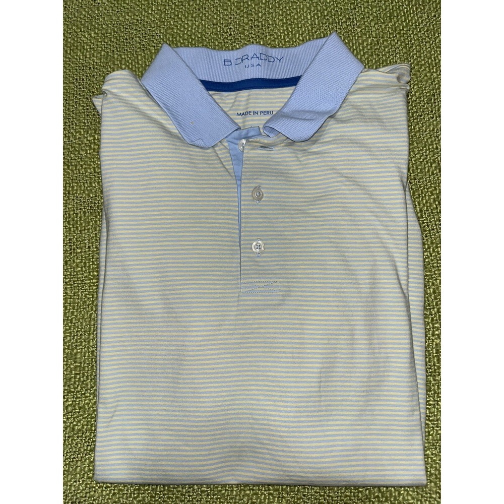 B. Draddy Polo Shirt Mens Medium pastel  Stripe Pocket  Golf Casual, logo